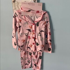 Catherine Malandrino Pink Animal Print Kids Christmas Pajama Set 3T